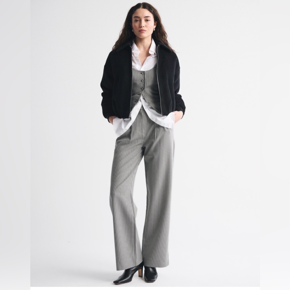 NWOT Abercrombie Sloane High Rise Wide Leg Tailored Pant, Gingham, Size 25 Reg - Picture 2 of 15